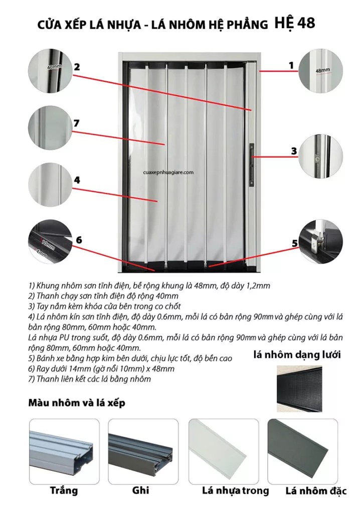 cửa xếp lá nhựa trong suốt hệ 48